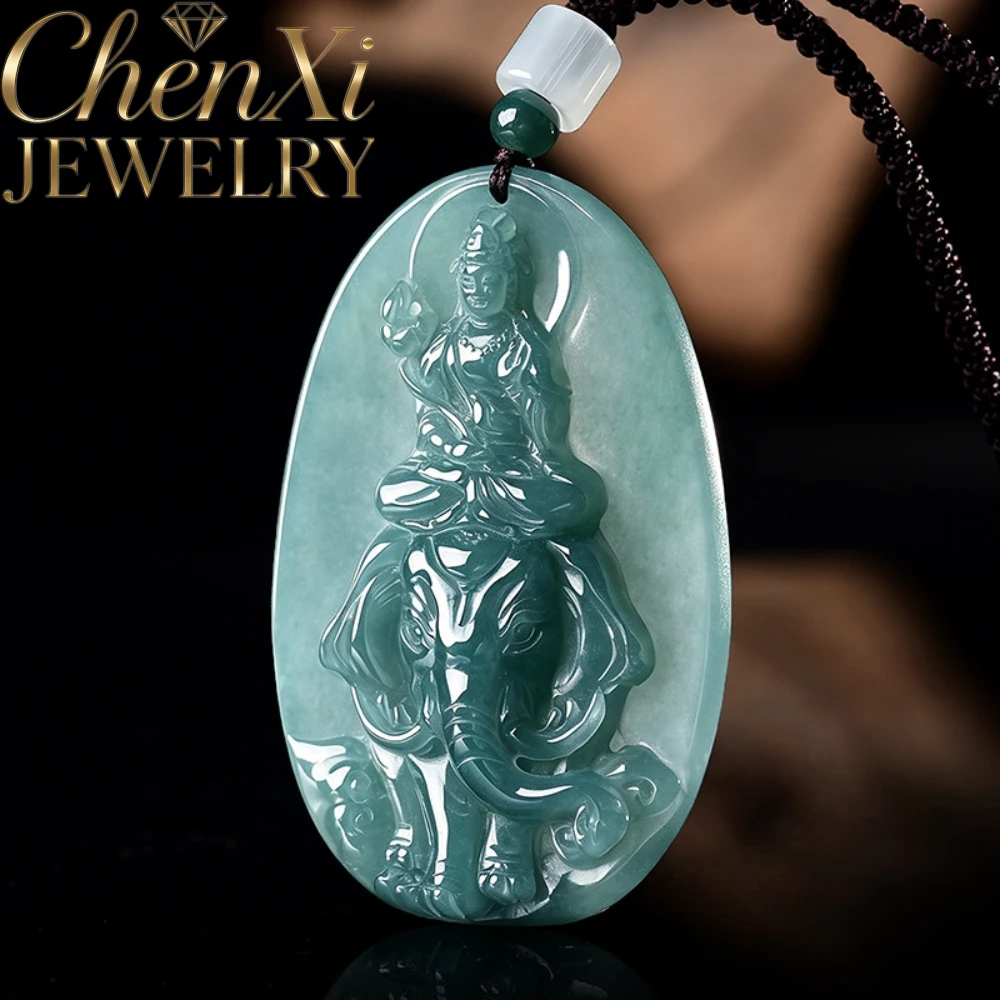 Natural A-Grade Blue Water Jadeite Samantabhadra Bodhisattva Pendant Tranquil Jade Piece Devotion Quiet Moments Soulful Present