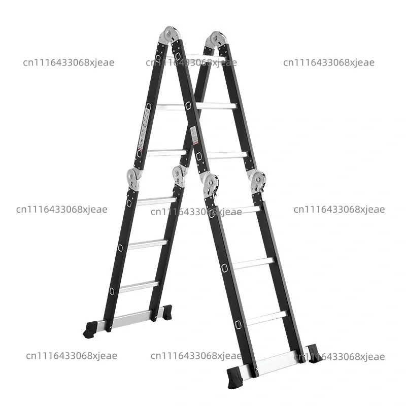 Thickened Multi-Function Aluminum-Iron Folding Step Ladder 4-Fold Telescopic Straight Ladder with Double-Sided Hinges