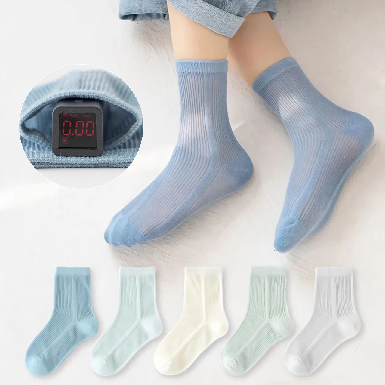 

5 пар летних дышащих детских сетчатых носков, однотонные тонкие носки средней длины для мальчиков и девочек, простые повседневные детские спортивные носки