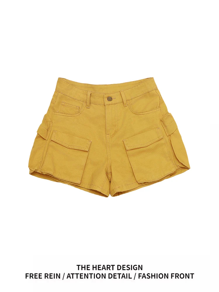 

Американская горчично-желтая рабочая одежда в стиле ретро, женские летние новые дизайнерские свободные широкие джинсы, повседневные высокие ва...