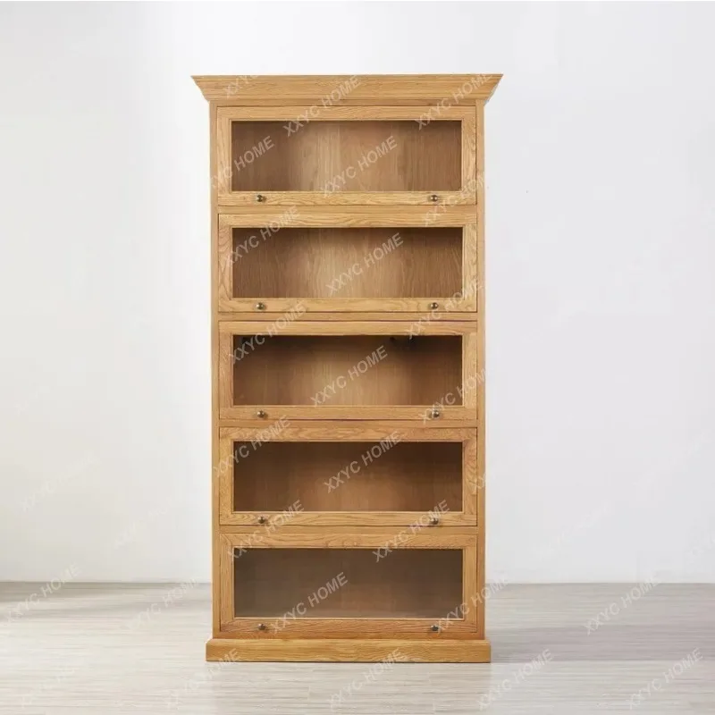 XX Country Solid Wood Bookcase French Oak Carved Retro Locker Display Cabinet