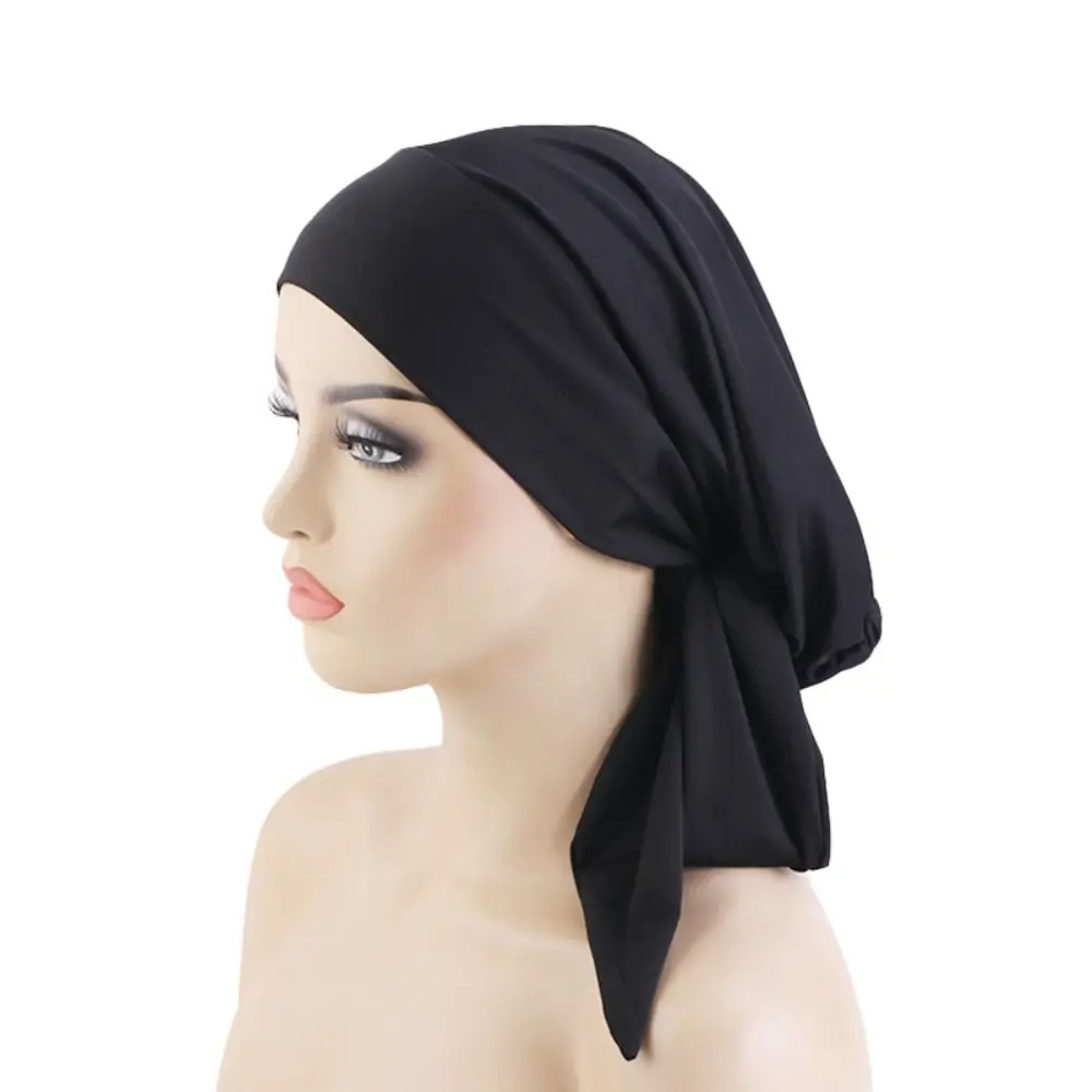 

Ethnic Style Muslim Hijab Underscarf Cap Elastic Women Ribbon Headscarf Hat Cancer Chemo Caps Pre-Tied Scarf Sleep Hair Cover