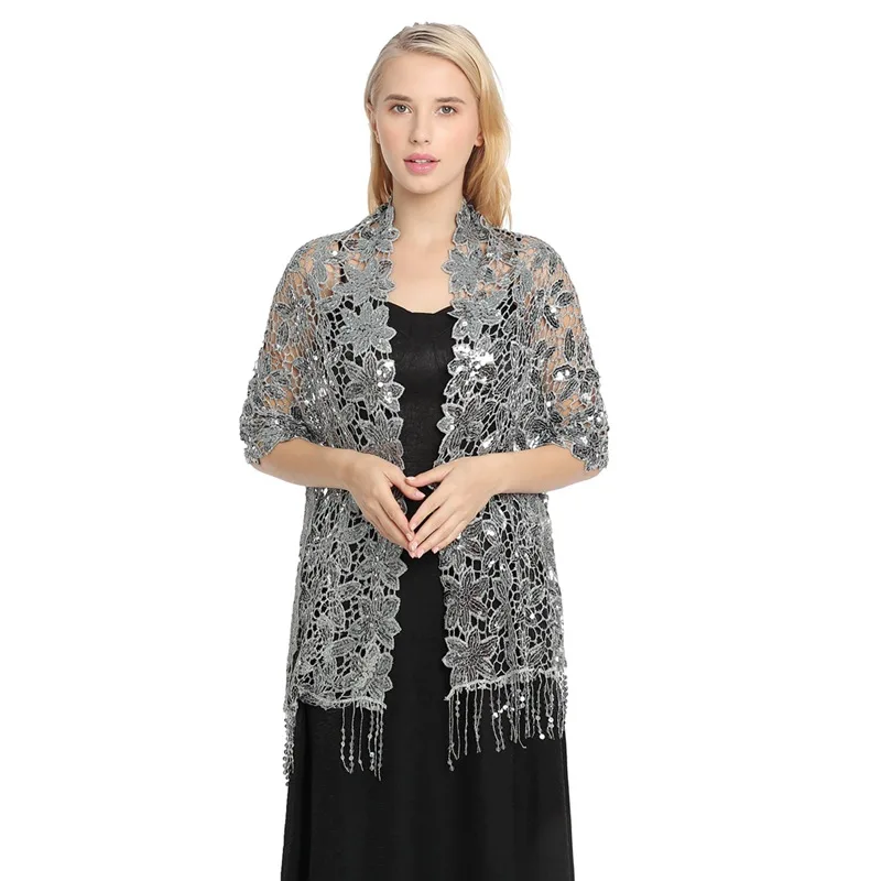 Spring Autumn New Sequin Tassel Shawl Cape European American Dinner Party Cheongsam Shawl High-end Shawl Woman Cloak Silver