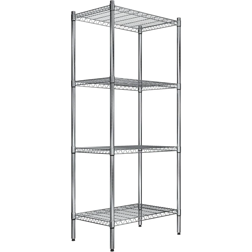 Unit rak kawat 4 rak, dapat disesuaikan, 300 lb. Kapasitas beban per rak, 72 H x 30 W x 18 D, Chrome Finish