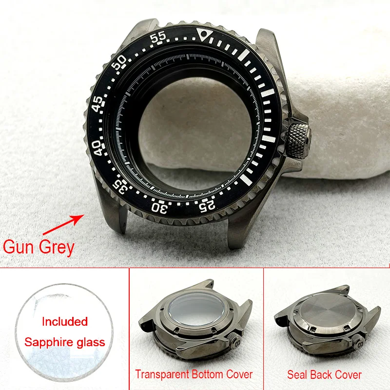 41mm Mod Gun Grey SKX007 SRPD Watch Cases Fits NH35 NH36 4R 7S Automatic Movement 20ATM Waterproof Men Diving Watch Case Custom