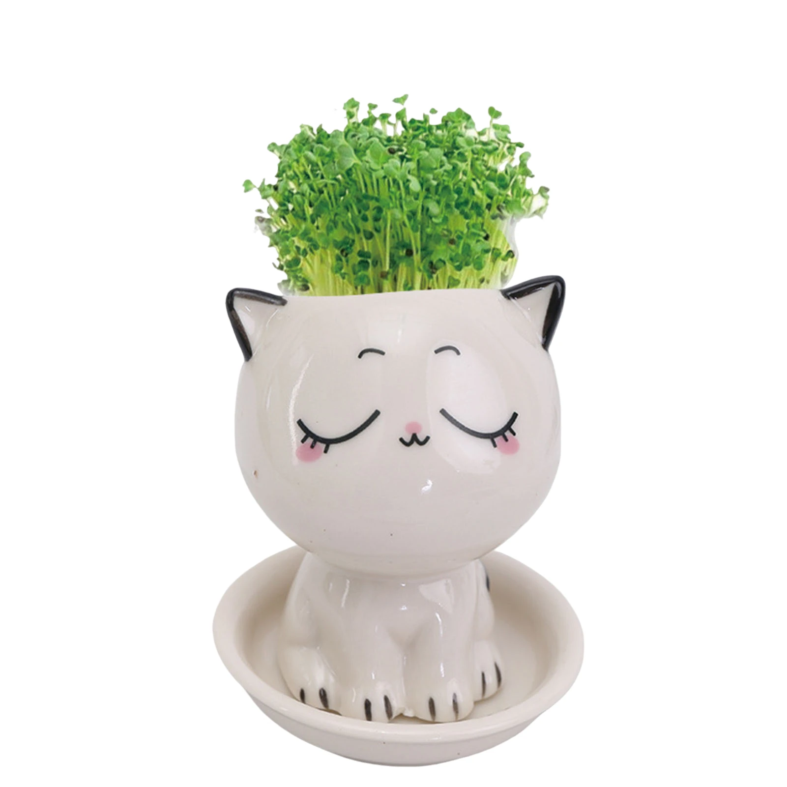 Cat Shaped Ceramic Flowerpot Cactus Flower Pots Desk Decorate Small Ornament Ideal Gift for Christmas Birthdays