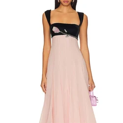 Spaghetti-Straps Square Neck Black Pink Formal Evening Dresses Shiny Beaded  A-Line Celebrity Dresses/Prom Dresses