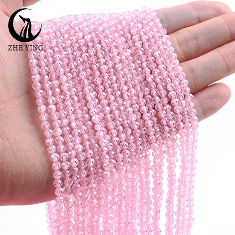 

4mm AAA Zircon Beads 10 strands/lot Light Pink Loose Round Faceted Cubic Zirconia Cz Stone Beads for Jewelry Making Accessories