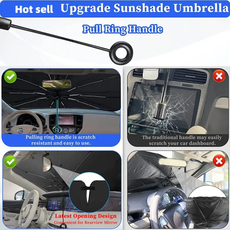 

Car Windshield Sun Shade Umbrella with Pull Ring Front Window Cover,Foldable Opening Design for UV Ray Block Sun Heat Protection