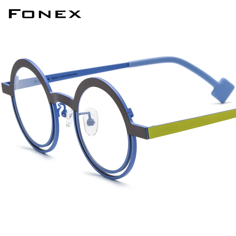 

FONEX Pure Titanium Glasses Women 2024 New Fashion Colorful Vintage Small Round Eyeglasses Frame Men Eyewear F85822