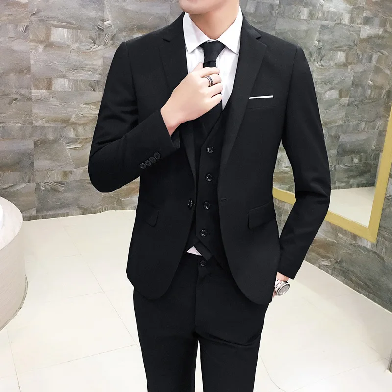Men\'s Suit 3-Piece Set Slim Fit Business Formal Wear College Student Korean Style Suit Jacket Pants Suit Vest