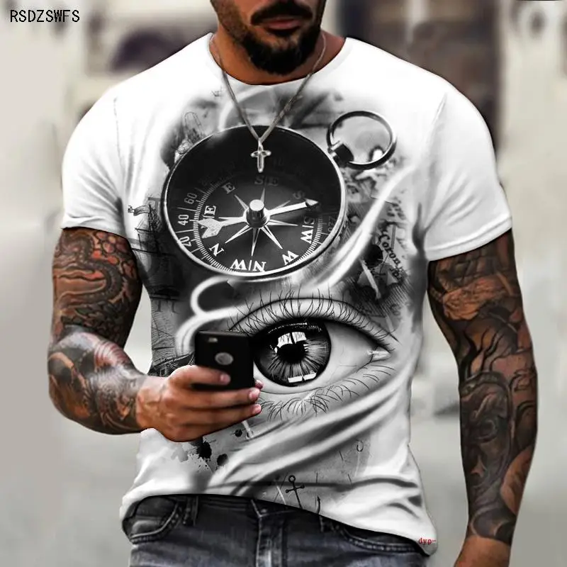 Brand Men\'s Summer Short Sleeve Retro Gray Pointer 3d Printing Men\'s T-shirt Cool Fashion Streetwear Size 5XL Plus Size 2021