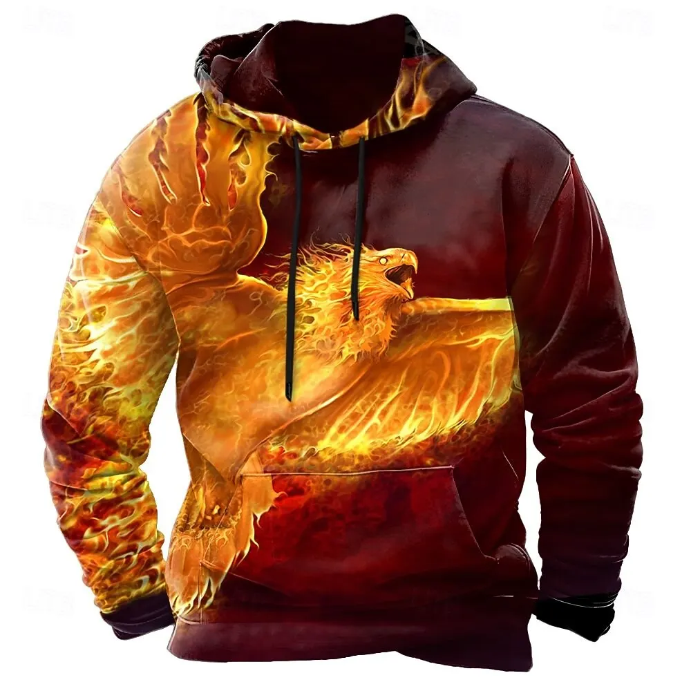 

Flame Rosefinch Pattern Men's Hoodies Autumn Winter Casual Comfortable Pullover Funny Animal Print Sweatshirts Fashion Clothing