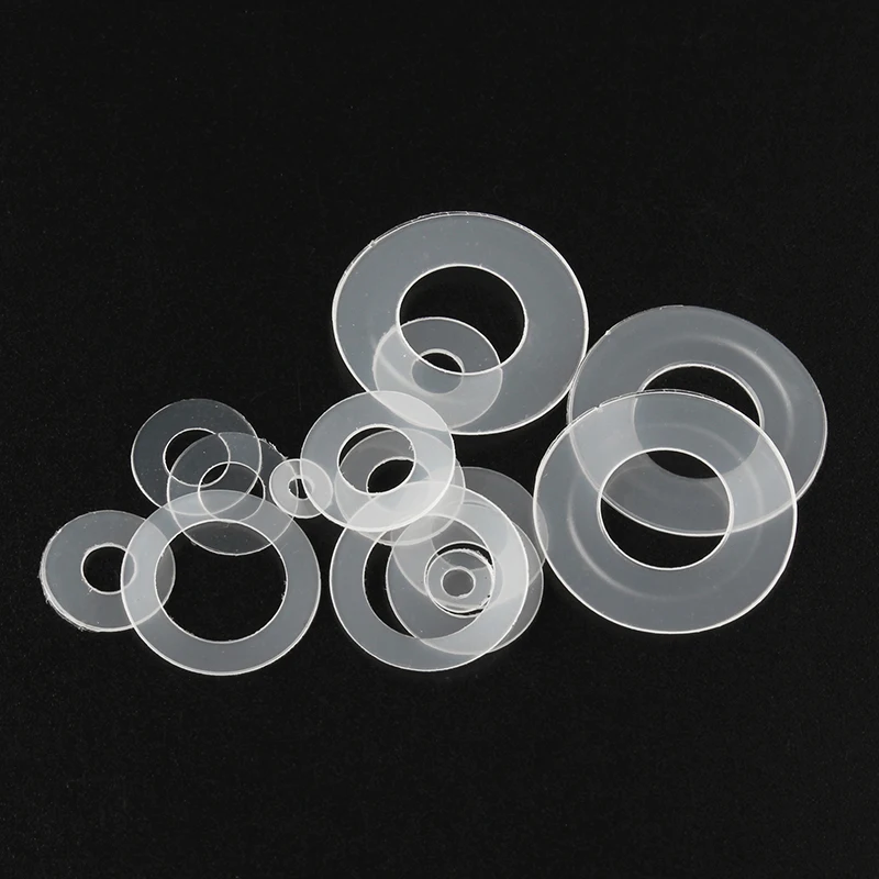 50/ 100pcs 0.3/ 0.5/ 0.8mm Black/ White Plastic Nylon Ultrathin Washer Flat Ring Seal Washer Gasket M2 M2.5 M3 M4 M5 M6 M8 M10