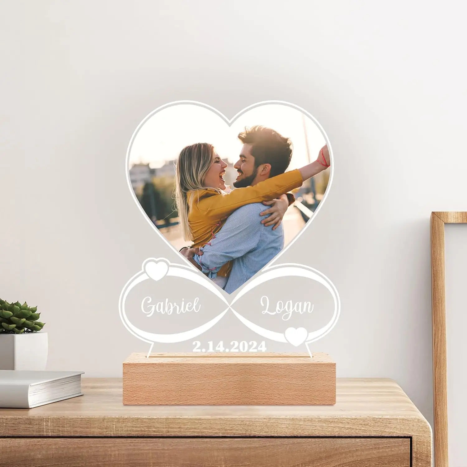 

Custom Valentine's Day Gift Personalized Photo Plaque With Couple Names Night Lamp Anniversary Romantic Gifts Wedding Gift