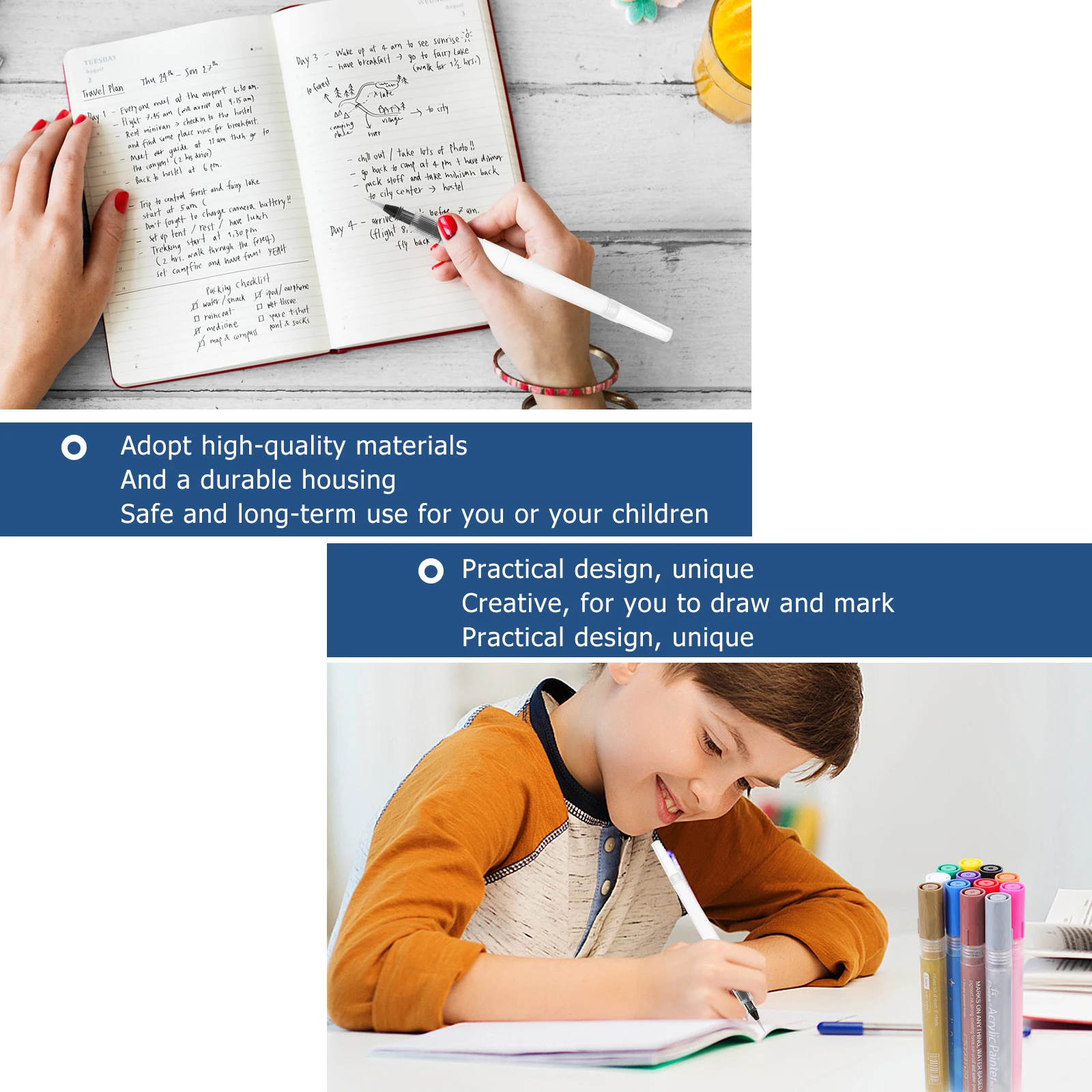 

6Pcs Water Brush Pens Watercolor Painting Drawing Brush Pen Set for Water-Soluble Pencils Ink Markers Watercolor Supplies