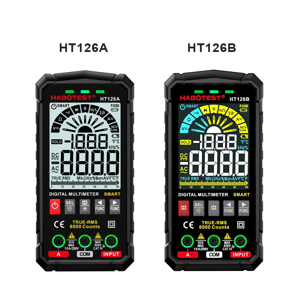 

Digital Multimeter Tester HABOTEST HT126 HT127 Smart Multimeter Range Voltmeter True RMS NCV AC DC Voltage Meter 6000 Counts