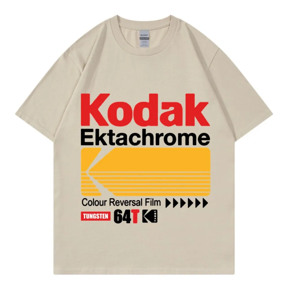 T-shirt rétro de marque Kodak, style japonais Harajuku, hauts décontractés en pur coton pour hommes 
