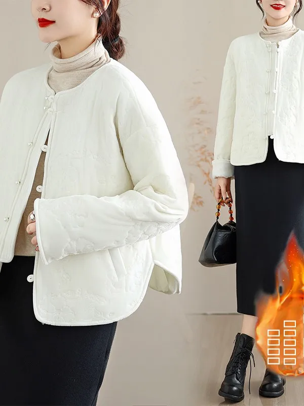 معطف شتوي نسائي من Ele مطرز من القطن Jaet مستدير Ne Chinese Sle ملابس خارجية مريحة وفضفاضة #1