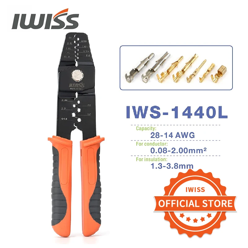 iwiss terminais open barrel crimping plier contatos de varios tamanhos funciona em jstmolex te hrs crimper tool iws1440l awg 28 14 01