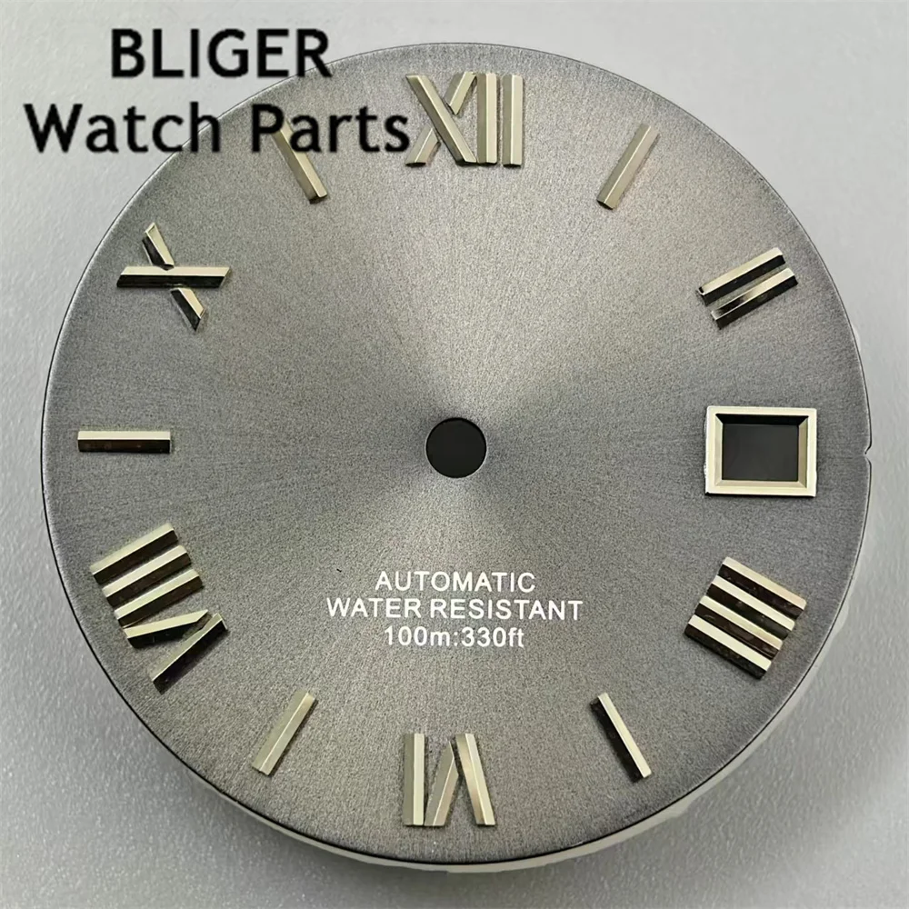 BLIGER 29mm Mostrador Estéril Preto Cinza Verde Azul Branco Mostrador Prata Borda Preta Marcas de Tempo Adequado para Movimento NH35 NH36