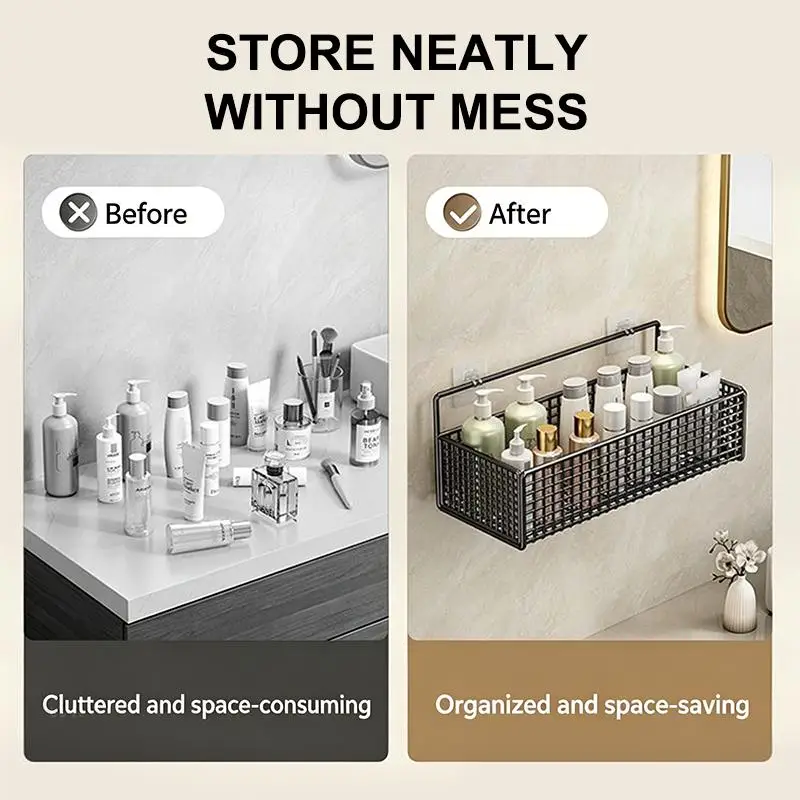 Wall-mounted High Capacity Hanging Storage Rack For Store Items With Adhesive Backing Bathroom Towel And Toiletries Storage Rack