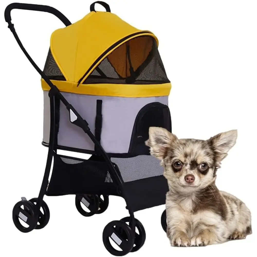 

4-Wheel Pet Stroller for Dogs and Cats - Outdoor Travel Carrier with Detachable Pushchair, Suitable for Small Dogs and Cats (Yel