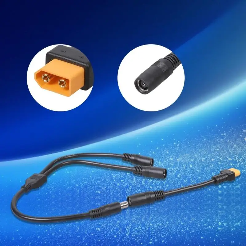 Splitter Power Cable with XT60 Male and 2 DC8020 Female Ends 55cm 14AWG PVC and Copper Texture for Energy Systems 83CE