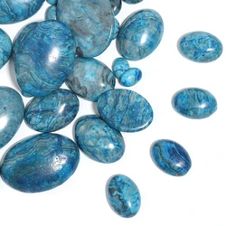 Cabochon en Pierre Naturelle, Ovale, Flatback, Bleu, Ondulation, pour Bricolage, Bague, Bracelet, Boucle d'Oreille, Bijoux de Direction, 2-10 Pièces/Lot