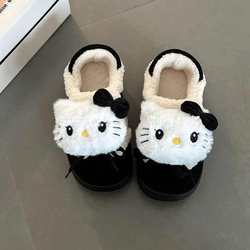 

Новые женские зимние хлопковые тапочки Hello Kitty Kawaii Sanrio, нескользящая утолщенная обувь с героями мультфильмов для отдыха, милые теплые плюшевые туфли для девочек, подарки
