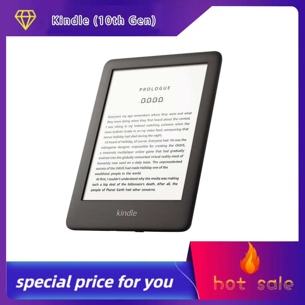 Kindle (الجيل العاشر)، شاشة 6 بوصات مع ضوء مدمج، WiFi /4G/8G خصم لفترة محدودة