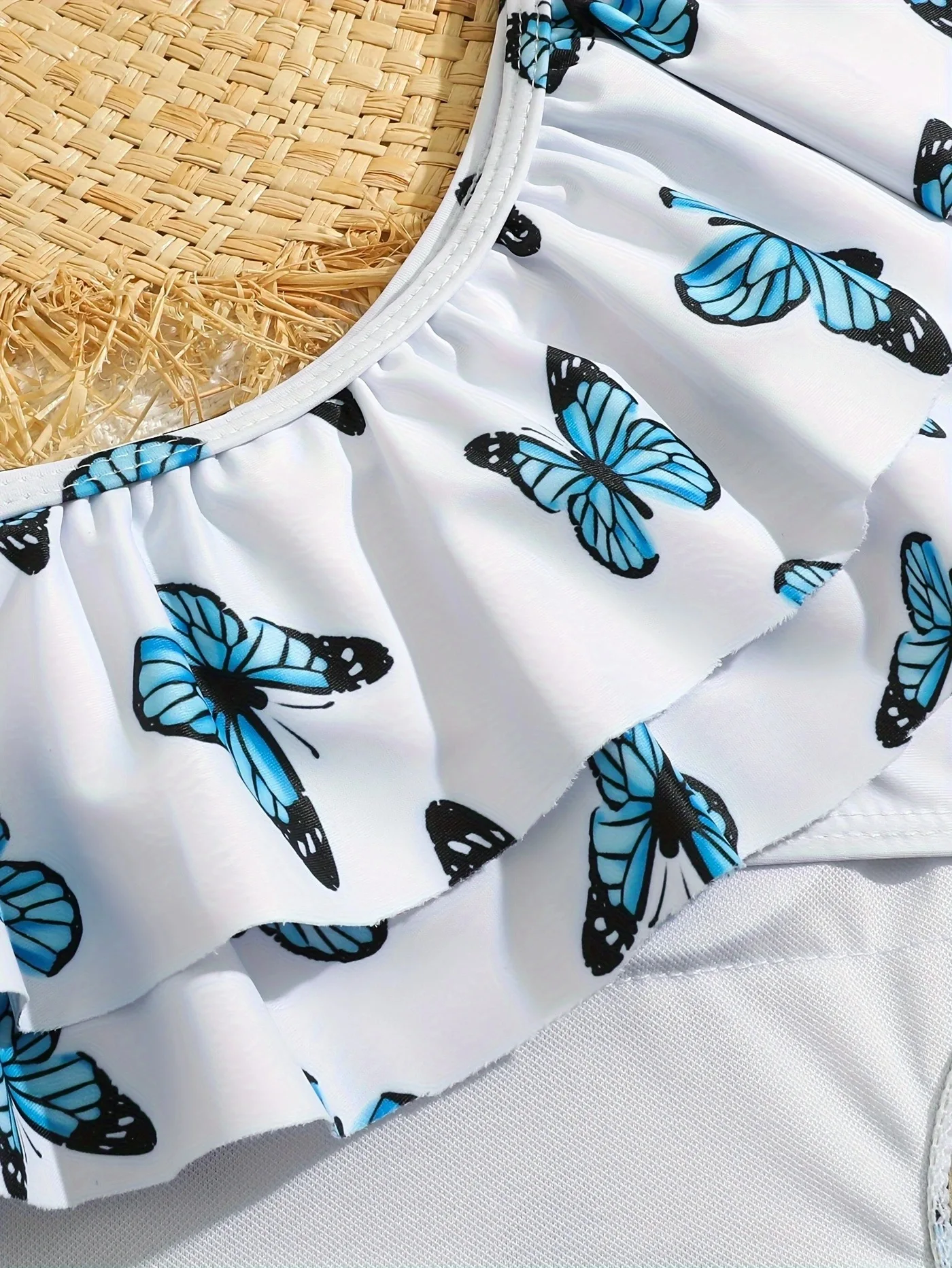 Maillot de bain une pièce papillon à volants pour enfants, vêtements de plage découpés, maillots de bain trempés pour filles, une initiée, 8 à 12 ans