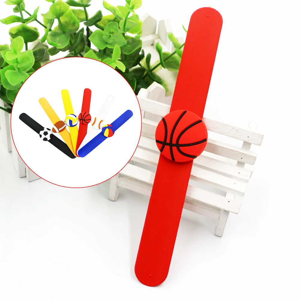 

6pcs Sports Slap Bracelets Kids Football Wristbands Basketball Ball Patterns Party Toys Lightweight Portable Holiday Decor