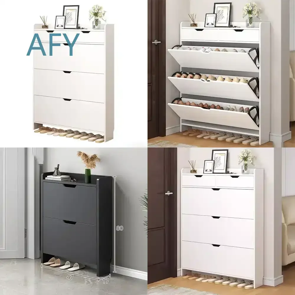 Minimalist Modern Space Saving Shoe Rack Cabinet for Indoor Use Folding Dust Proof Narrow Shoe Storage Cabinet for Small