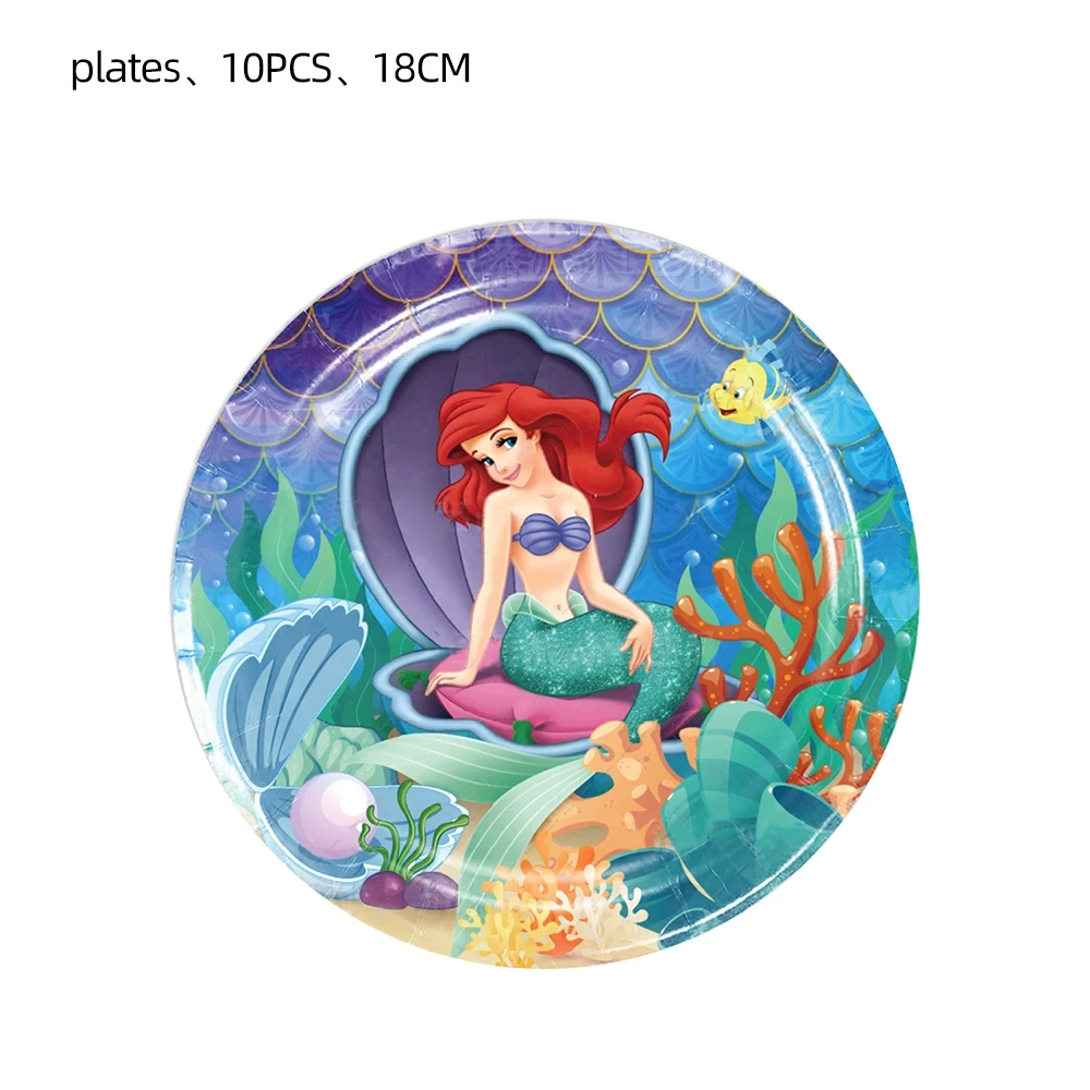 Mermaid Ariel Princess Birthday Party Decoration Tableware Straws Plate Napkin Cup Tablecloth Balloon for Baby Shower Party Supp