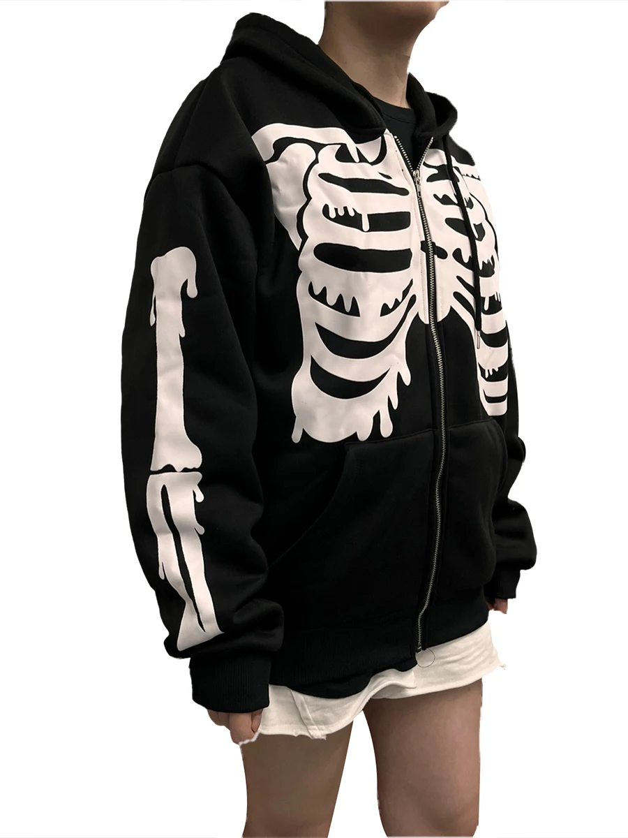 

Women s Rhinestone Embellished Oversized Hoodie Y2K Skeleton Sweatshirt with Aesthetic Pullover Design - Gothic Streetwear