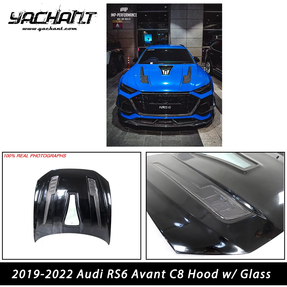 

Частичная передняя крышка капота автомобиля из углеродного волокна подходит для Audi RS6 Avant C8 2019-2022 гг. с передней крышкой двигателя со стеклянным капотом