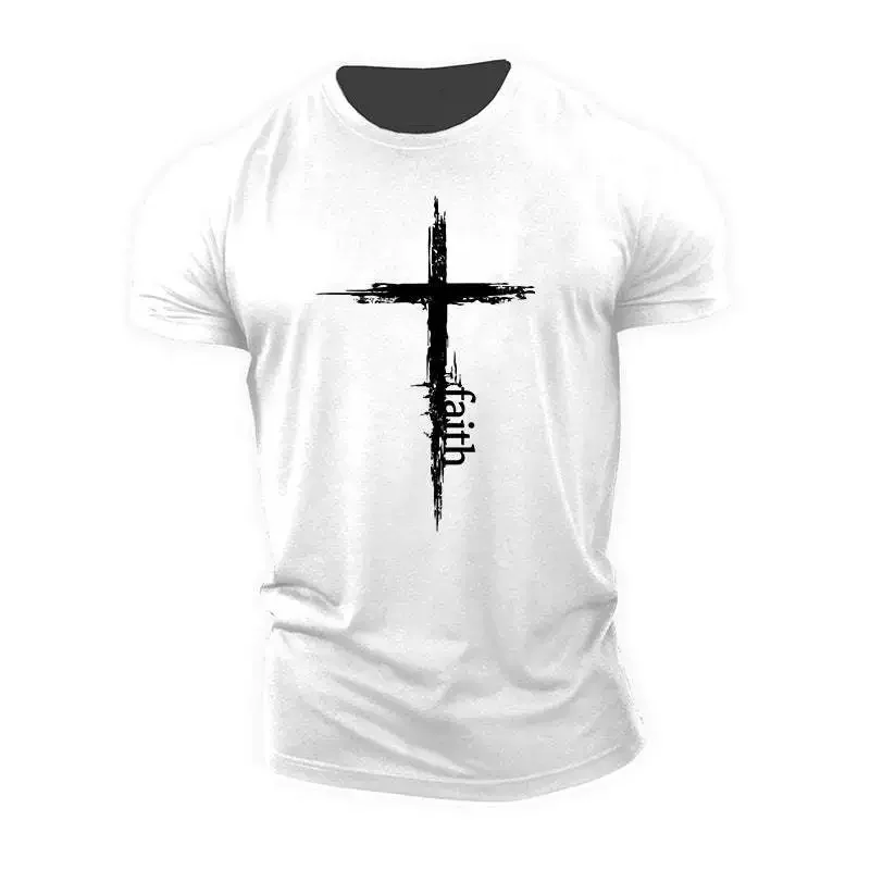 Street Simple Cross Pattern Men's T-Shirts Summer Short Sleeve 3d Printed Fitness Sports Tops 6XL Plus Size Casual T Shirt