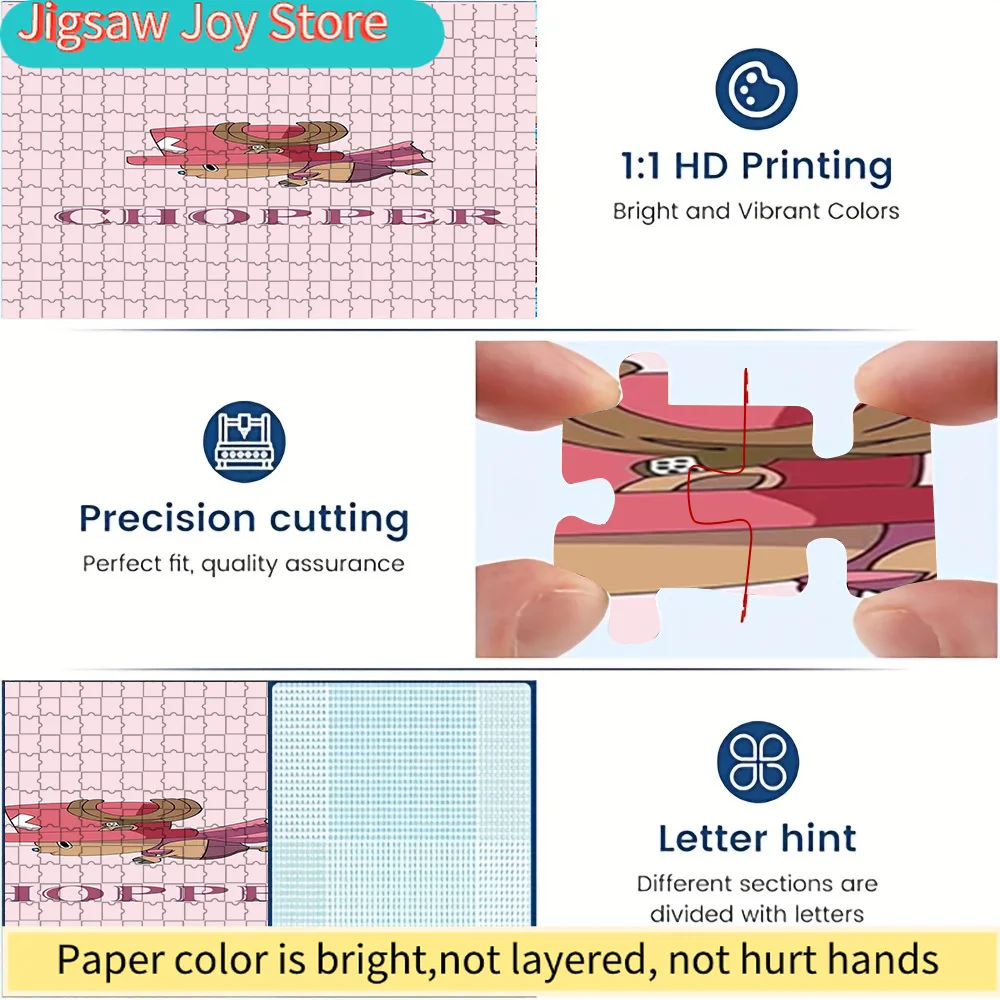 

Premium Paper Jigsaw Puzzle One Piece Tony Tony Chopper Pink Background Character Art High Quality Cardboard Puzzle with Letter