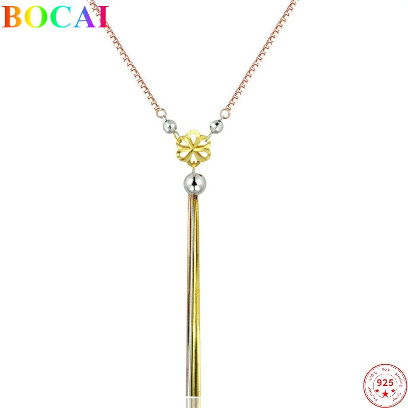 

Ожерелье BOCAI из стерлингового серебра 925 пробы для женщин, подвески с кисточками и цветами 18 карат, позолоченные ювелирные изделия из чистого аргентума, оптовая продажа