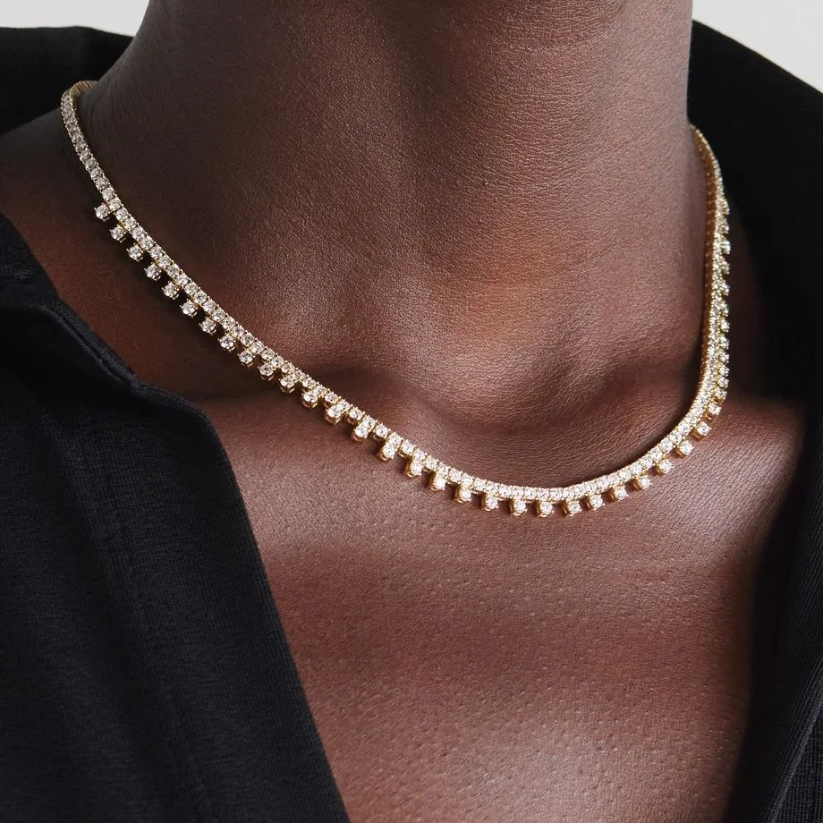 

High Quality Wedding Engagement Bridal Sparking Gift Jewelry 3MM Tennis Chain Iced Out Bling CZ Choker Necklace 2025 New