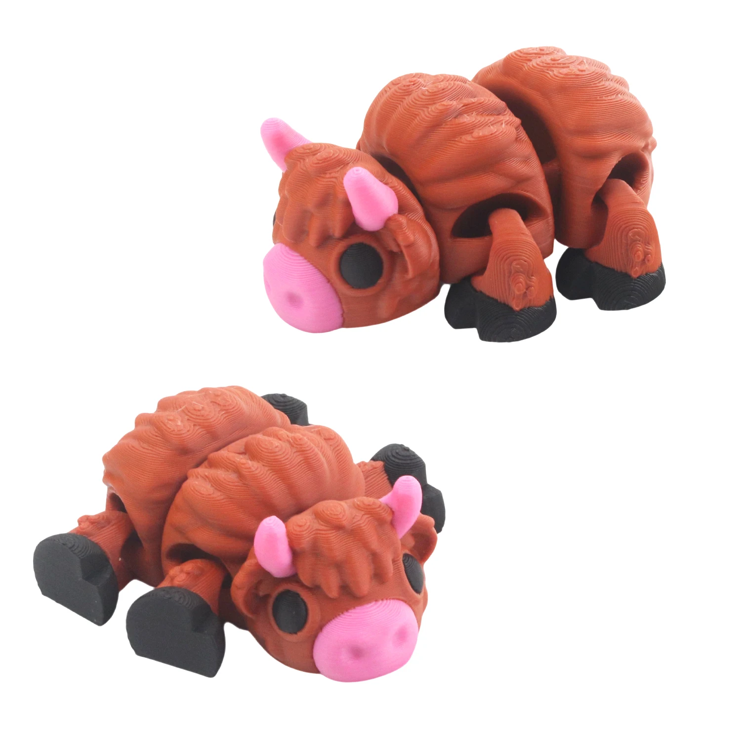 3D printing simulation of highland cow model, integrated articulated joint activity, office sensory toy decoration