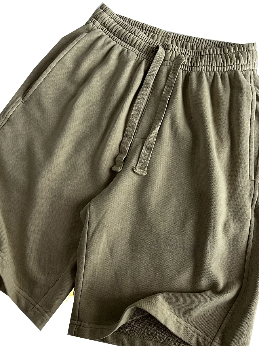 Heavyweight Cotton Drawstring Shorts Loose Fit Five Inch mid Waist Straight Leg Summer Vintage Washed Japanese Style Youthful