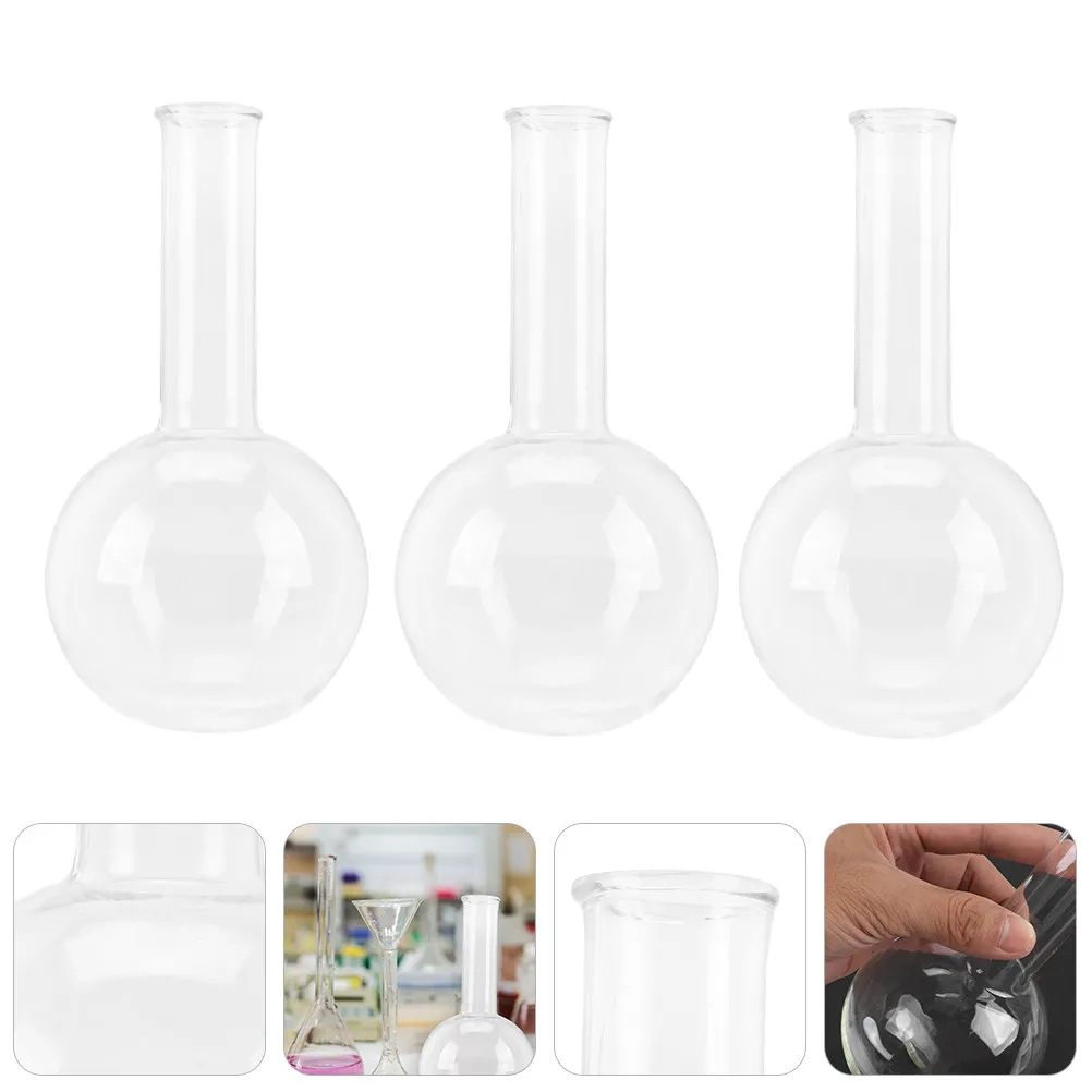 3Pcs Professional Transparent Glass Flask Set Round Bottom Boiling Flask for Chemical Research Lab Education Science Supplies
