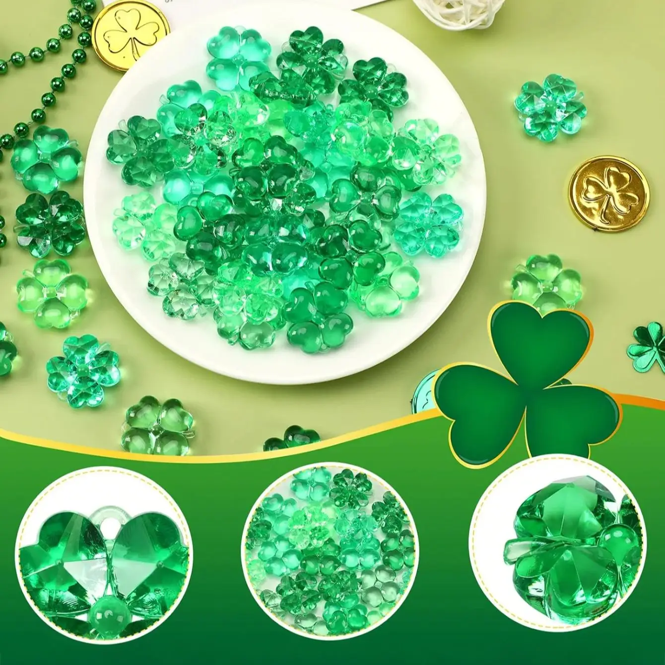 30/50PCS Green Lucky Leaf Ornaments Acrylic Shamrock Decor For St Patricks Day Party Favors