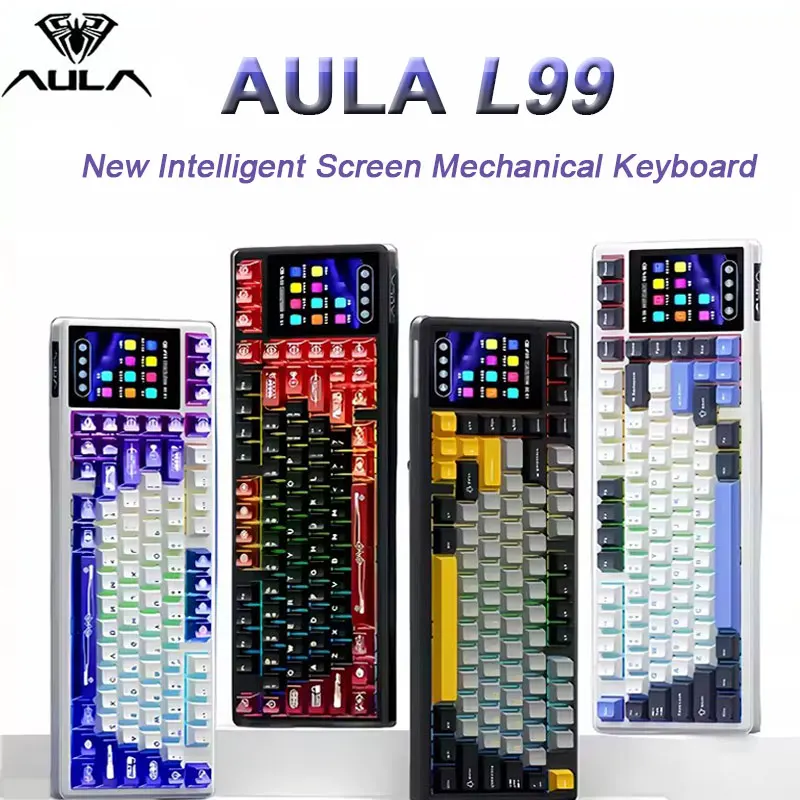 

Игровая клавиатура AULA L99 с интеллектуальным дисплеем, 8000 мАч, беспроводная Bluetooth, трехрежимная механическая клавиатура для киберспорта, подарок