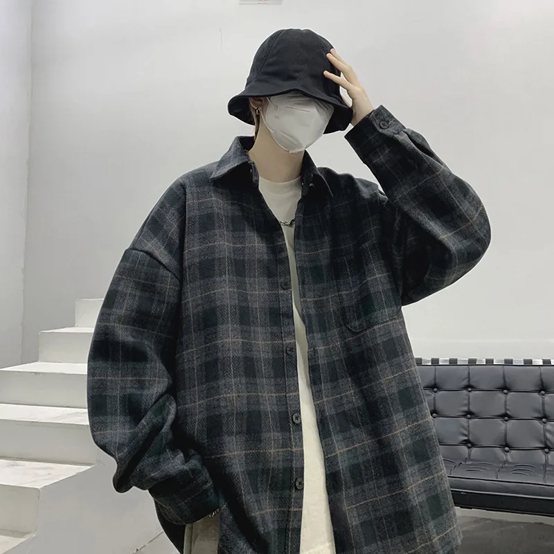 Spring Autumn Men\'s Long Sleeved Checkered Shirt Jacket Coat