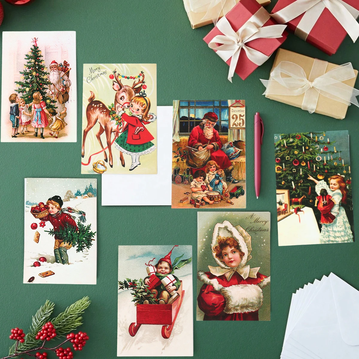 12pcs Christmas Postcards Merry Christmas Decoration for Home 2024 Xmas Postcards Xmas Ornament Navidad Natal New Year Gift 2025