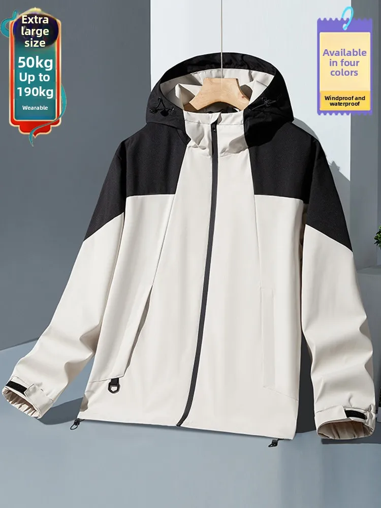 

Extra Large Size Men's Soft ell Jaet Waterproof Loose Fit Spring Autumn Outerwear Polyester Fabric Hooded Zipper Closure