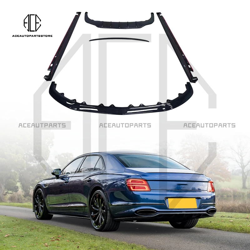 For Bentley Flying Spur 19-23 Refitted Dry Carbon Fiber W12 Style Wide Body Kit Front Lip Side Skirt Rear Lip Wing Spoiler